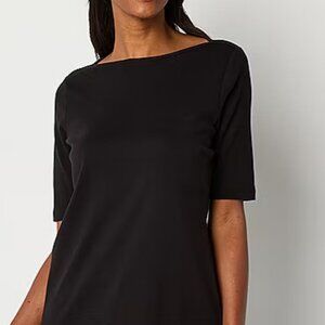 NWT St. John's Bay Womens Boat Neck Elbow Sleeve Blouse, Black, Large